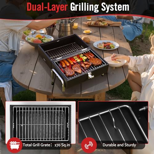 SUNLIFER Portable Charcoal Grill, Table Top Small BBQ Grill For Outdoor, Camping, Beach, Easy Assembly, Heavy Duty & Multi-Use Small Grill, Black (270 Sq.In) - Image 5