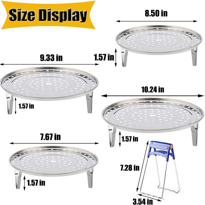 NRDBEEEC Round Stainless Steel Steamer Rack 7.6" 8.5" 9.33" 10.23" Inch Diameter Steaming Rack Stand Canner Canning Racks Stock Pot Steaming Tray Pressure Cooker Cooking Toast Bread Salad Baking (4 Pack) - Image 2