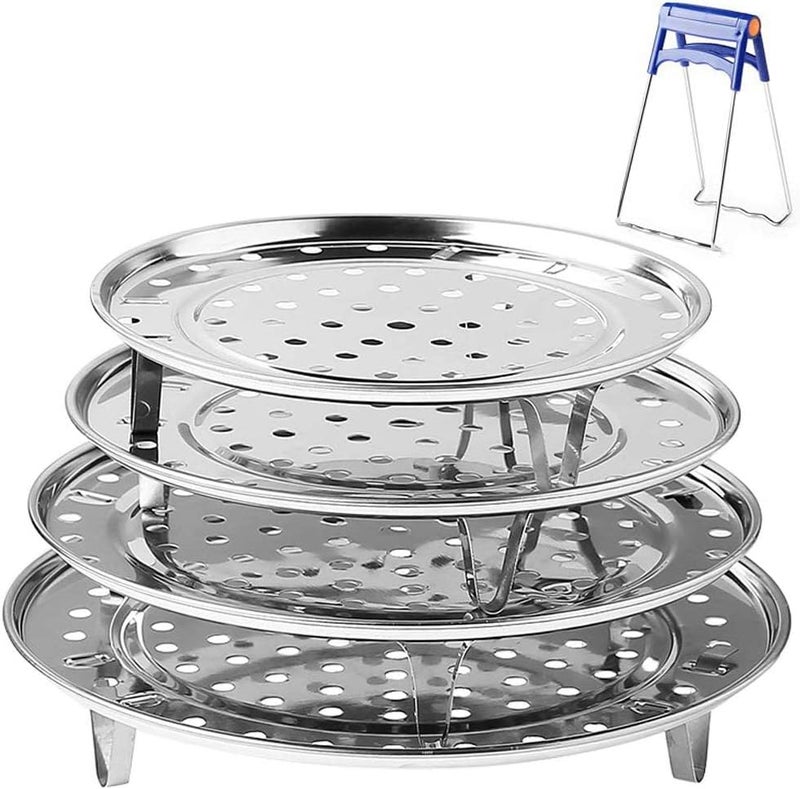 NRDBEEEC Round Stainless Steel Steamer Rack 7.6" 8.5" 9.33" 10.23" Inch Diameter Steaming Rack Stand Canner Canning Racks Stock Pot Steaming Tray Pressure Cooker Cooking Toast Bread Salad Baking (4 Pack) - Image 1