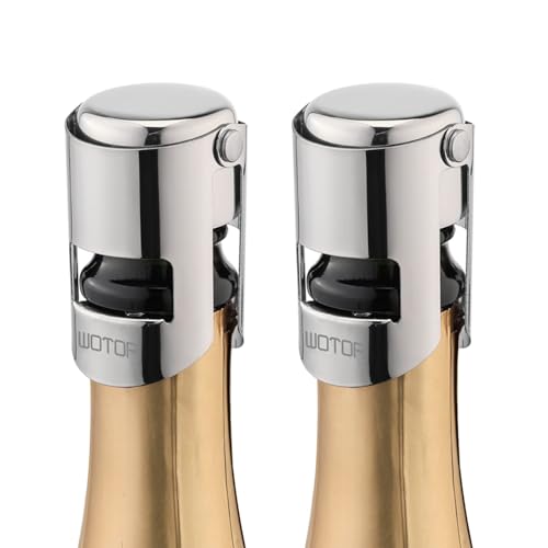 WOTOR Champagne Stoppers with Stainless Steel Champagne Bottle Stopper with Food Grade Silicone Reusable Champagne Cork, Saver Suitable for Champagne, Cava, Prosecco, Sparkling Wine (Silver, 2pack) - Image 1
