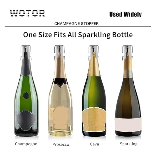 WOTOR Champagne Stoppers with Stainless Steel Champagne Bottle Stopper with Food Grade Silicone Reusable Champagne Cork, Saver Suitable for Champagne, Cava, Prosecco, Sparkling Wine (Silver, 2pack) - Image 5