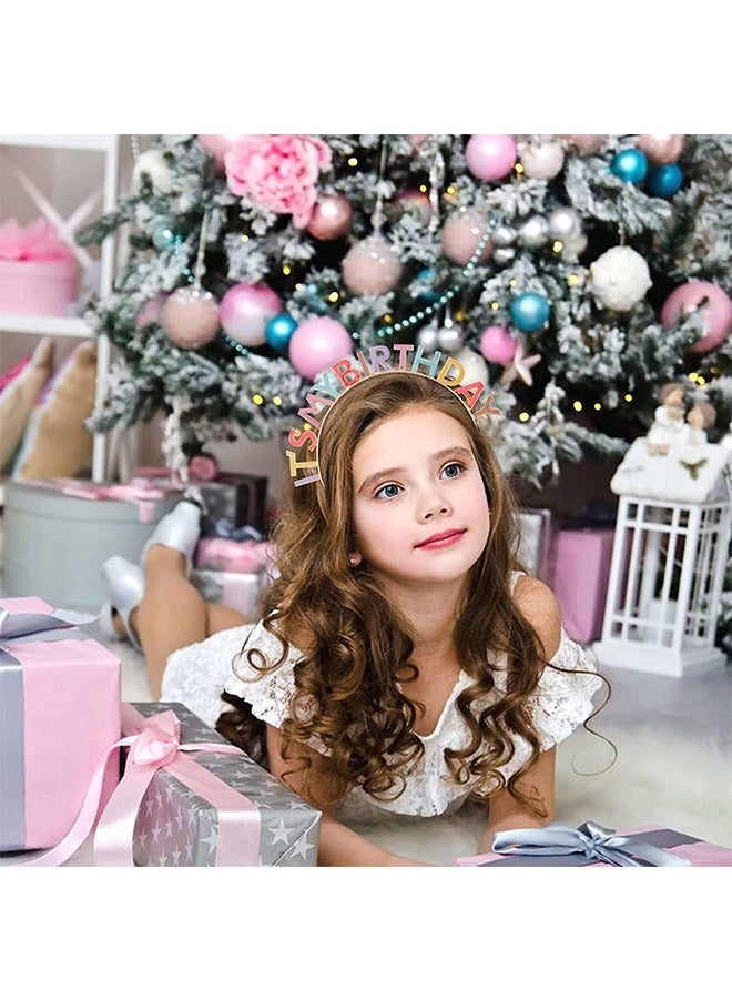 طقم تاج ووشاح لفتاة ، طوق شعر معدني ل ووشاح بأحرف لامعة، هدايا حفلات زينة  (ملونة) - Image 5