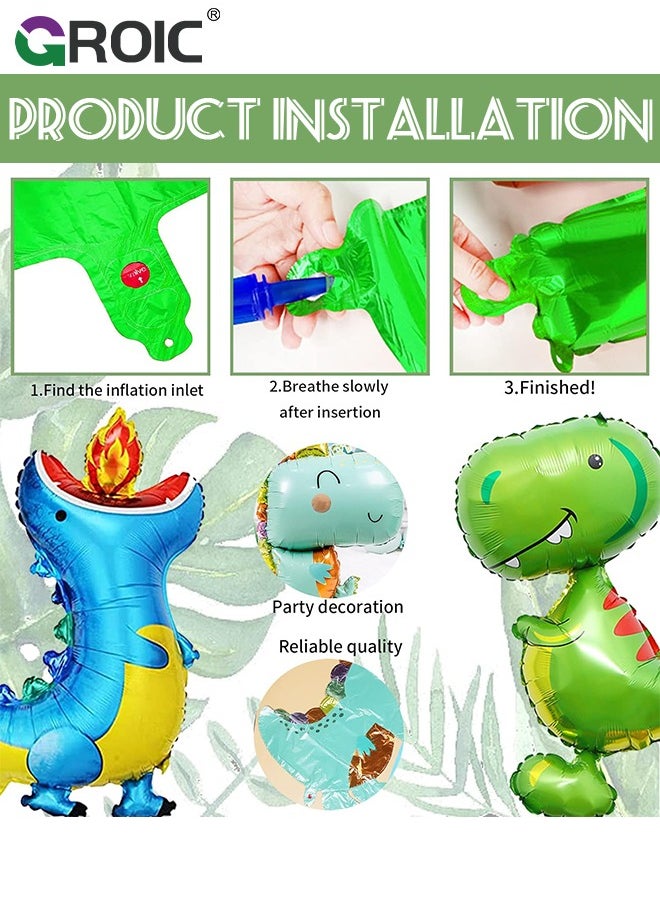 GROIC Dinosaur Foil Balloons 7 Pieces Dinosaur Aluminum Mylar Helium Balloons for Dinosaur Theme Jungle Party Birthday Baby Shower Decorations  - Image 4
