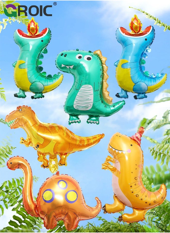 GROIC Dinosaur Foil Balloons 7 Pieces Dinosaur Aluminum Mylar Helium Balloons for Dinosaur Theme Jungle Party Birthday Baby Shower Decorations  - Image 1