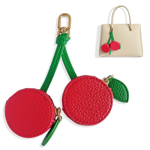 TNDCKP Culuxera Cherry Coin Purse Keychain - Mini Cute Fruit Bag Charm for Bag and Handbag Decor | Aesthetic Small PU Leather Travel Jewelry Pouch for Women and Girls(Red Cherry) - Image 1