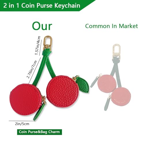 TNDCKP Culuxera Cherry Coin Purse Keychain - Mini Cute Fruit Bag Charm for Bag and Handbag Decor | Aesthetic Small PU Leather Travel Jewelry Pouch for Women and Girls(Red Cherry) - Image 5