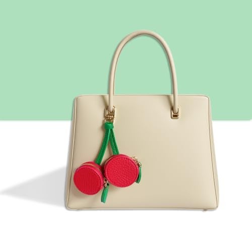 TNDCKP Culuxera Cherry Coin Purse Keychain - Mini Cute Fruit Bag Charm for Bag and Handbag Decor | Aesthetic Small PU Leather Travel Jewelry Pouch for Women and Girls(Red Cherry) - Image 3