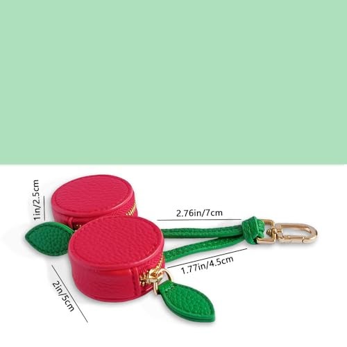TNDCKP Culuxera Cherry Coin Purse Keychain - Mini Cute Fruit Bag Charm for Bag and Handbag Decor | Aesthetic Small PU Leather Travel Jewelry Pouch for Women and Girls(Red Cherry) - Image 4