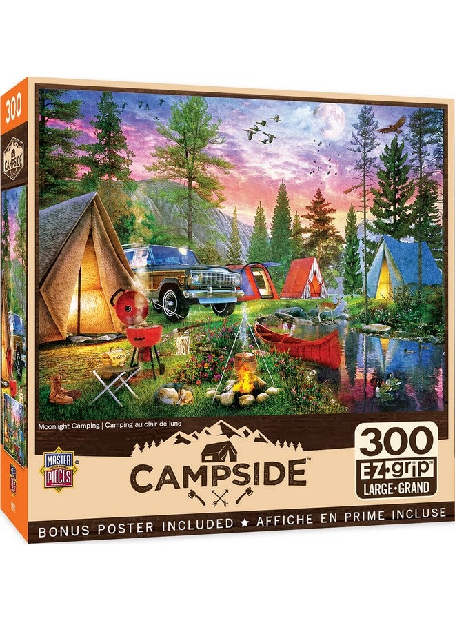 MasterPieces - 300 Piece Jigsaw Puzzle, Large EZ Grip Shapes, Moonlight Camping, Fun for Adults, Seniors, Family, Kids, Non-Glare Finish, 18"x24" - Image 1