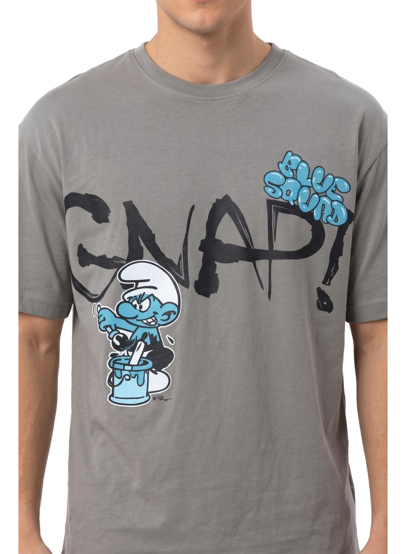 The Smurfs “Snap!” Men’s Drop Shoulder T-Shirt | Smurf Graffiti Graphic Print Casual Crew Neck Cotton Tee - Image 4
