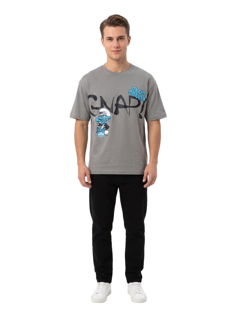 The Smurfs “Snap!” Men’s Drop Shoulder T-Shirt | Smurf Graffiti Graphic Print Casual Crew Neck Cotton Tee - Image 3
