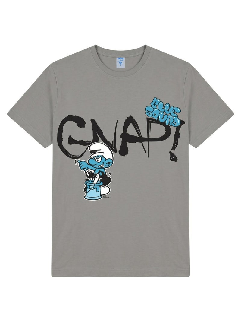 The Smurfs “Snap!” Men’s Drop Shoulder T-Shirt | Smurf Graffiti Graphic Print Casual Crew Neck Cotton Tee - Image 5