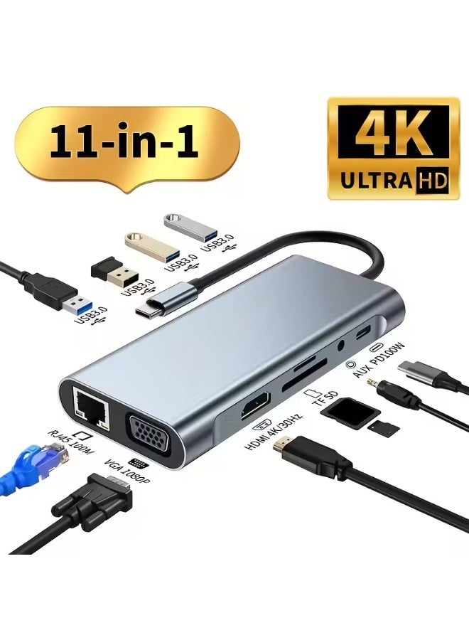 BEST ONE 11-in-1 USB-C Hub Docking Station, 4K HDMI & VGA Multiport Adapter, 100Mbps Ethernet, 100W PD Charging, SD/TF Card Reader, Audio Jack, USB 3.0 & USB 2.0 Ports, Compatible with MacBook, Windows Laptop - Image 1