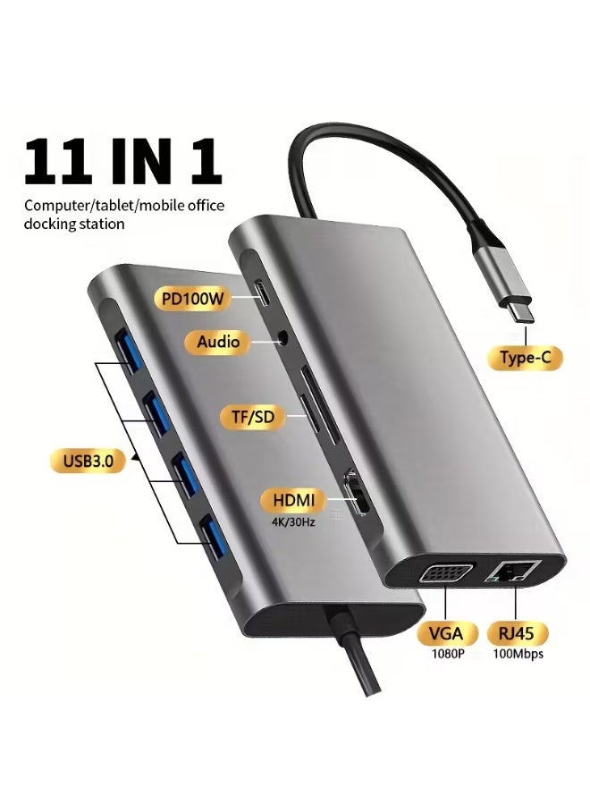 BEST ONE 11-in-1 USB-C Hub Docking Station, 4K HDMI & VGA Multiport Adapter, 100Mbps Ethernet, 100W PD Charging, SD/TF Card Reader, Audio Jack, USB 3.0 & USB 2.0 Ports, Compatible with MacBook, Windows Laptop - Image 3