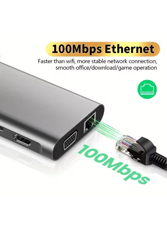 BEST ONE 11-in-1 USB-C Hub Docking Station, 4K HDMI & VGA Multiport Adapter, 100Mbps Ethernet, 100W PD Charging, SD/TF Card Reader, Audio Jack, USB 3.0 & USB 2.0 Ports, Compatible with MacBook, Windows Laptop - Image 2