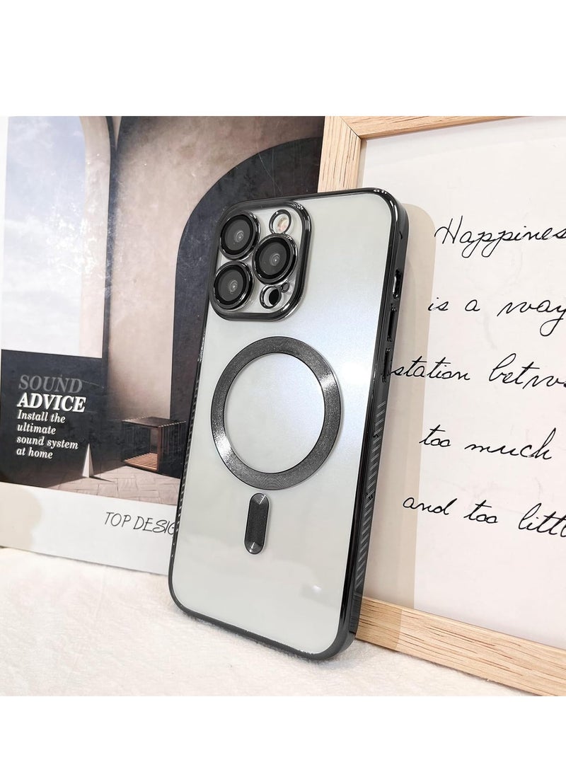 حافظة هاتف مغناطيسية شفافة لهاتف iPhone 16 Pro Max، تصميم حافة مضادة للانزلاق مطلية بالكريستال الشفاف [متوافقة مع شحن Magsafe] غطاء ناعم لحماية عدسة الكاميرا للنساء والرجال (أسود) - Image 2