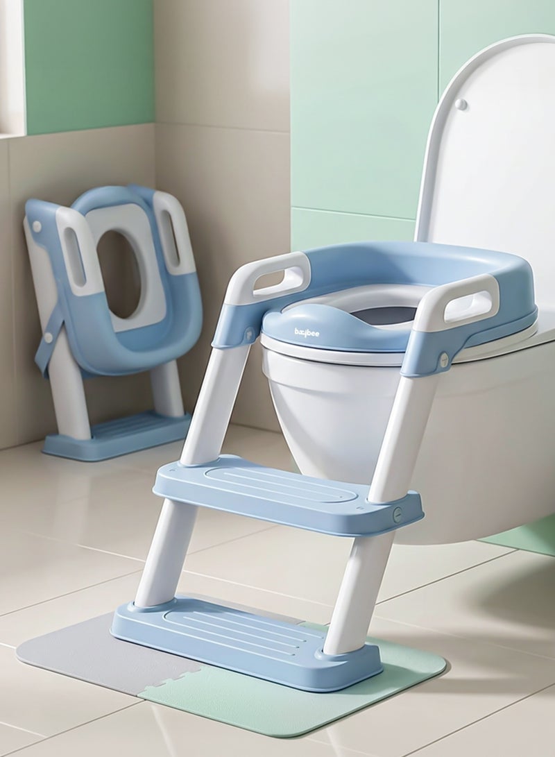 BAYBEE Baby Potty Seat With Ladder for Kids, Western Toilet Training Chair with Splash Guard & Cushion Seat | Toddler Toilet Seat | Potty Seat for 1-8 Years Boys & Girls (Blue) - Image 1