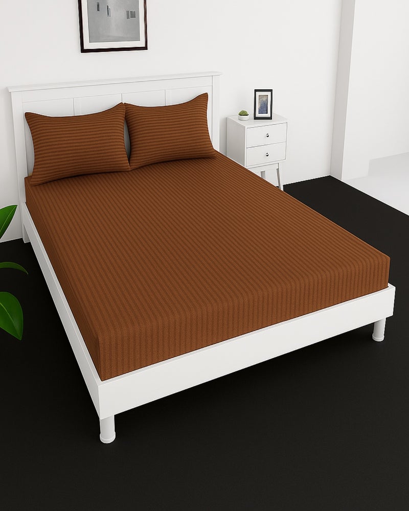 MAXQON Deep Fitted Bed Sheet with 1pc Pillow Cover, Single (90x190+30CM), Color Brown - Image 1