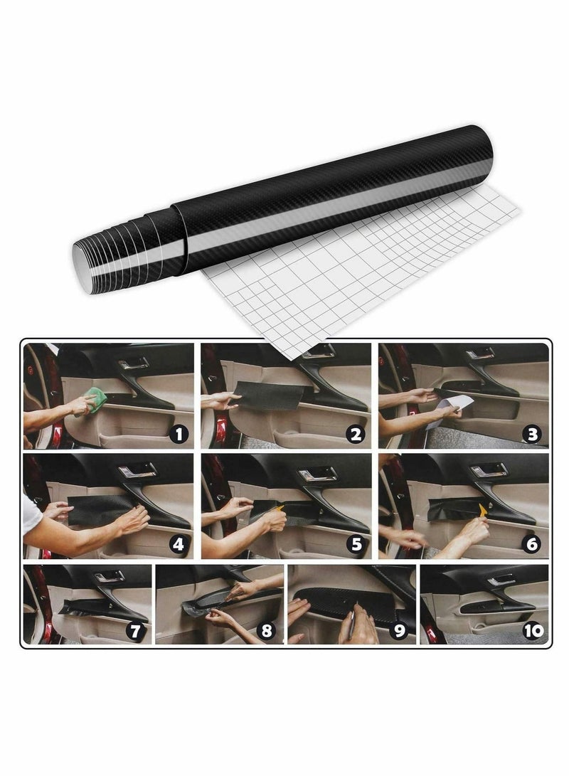 SYOSI ملصق سيارة من ألياف الكربون 6D ذاتي اللصق مقاوم للماء وخالٍ من الفقاعات، مناسب لتزيين المظهر الداخلي للدراجات النارية وأجهزة الكمبيوتر والسيارات، أسود، 300 × 30 سم - Image 5