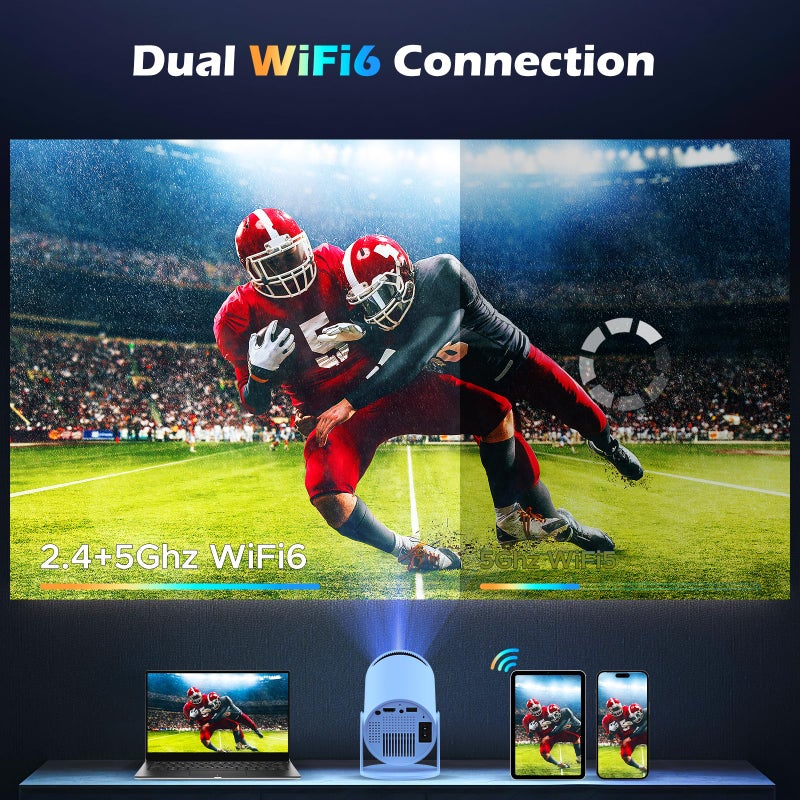 HOTPEAK Mini Projector with WiFi and Bluetooth, 4K Projector, Portable Projector for Bedroom, Smart Projector of 270Â° Rotatable 130'' Projector Screen Compatible with iphone/TV Stick/HDMI/USB/Laptop - Image 2