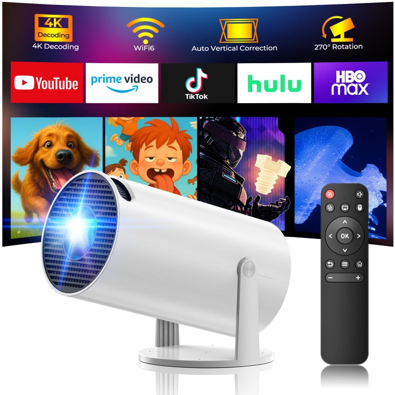 HOTPEAK Mini Projector with WiFi and Bluetooth, 4K Projector, Portable Projector for Bedroom, Smart Projector of 270Â° Rotatable 130'' Projector Screen Compatible with iphone/TV Stick/HDMI/USB/Laptop - Image 1