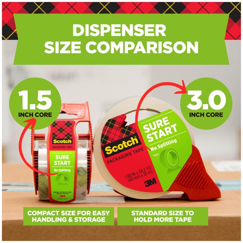 Scotch Sure Start Packing Tape, Clear, Holiday Wrapping Tape with Quiet Unwind and Easy Start, 1.88 in. x 25 yd., 6 Tape Rolls, Packaging May Vary - Image 5