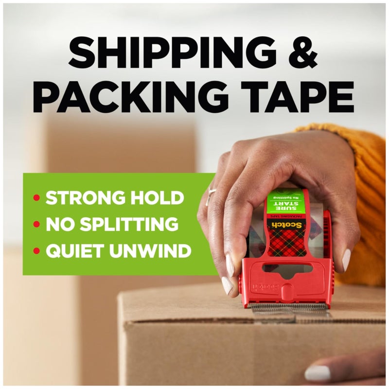 Scotch Sure Start Packing Tape, Clear, Holiday Wrapping Tape with Quiet Unwind and Easy Start, 1.88 in. x 25 yd., 6 Tape Rolls, Packaging May Vary - Image 3