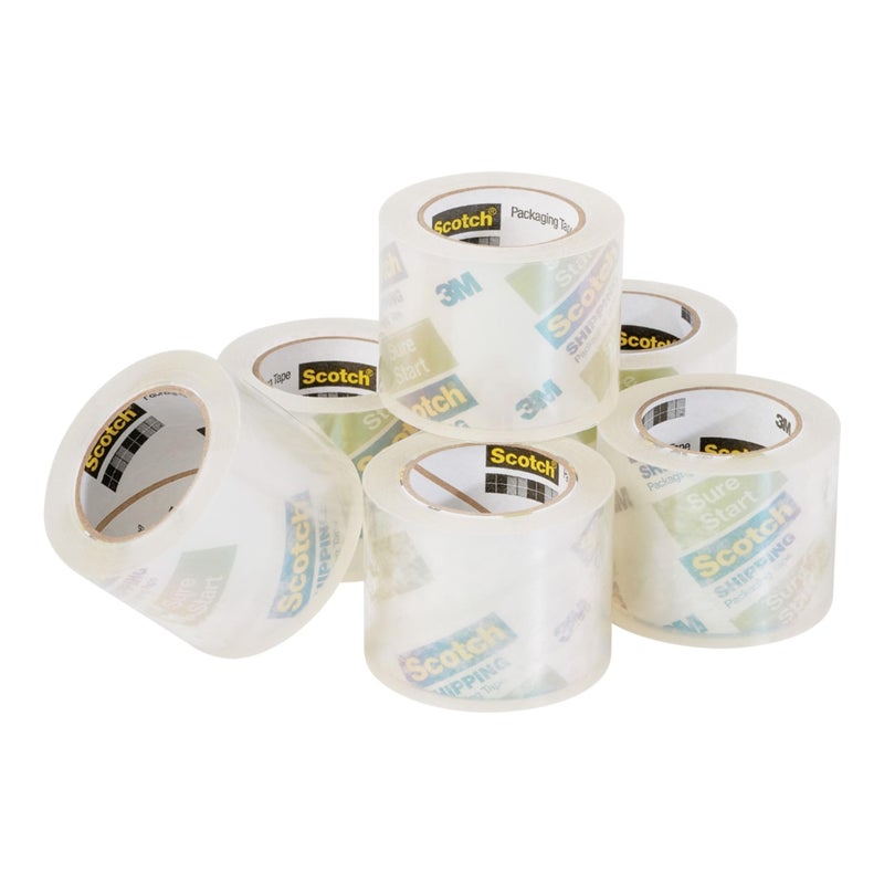 Scotch Sure Start Packing Tape, Clear, Holiday Wrapping Tape with Quiet Unwind and Easy Start, 1.88 in. x 25 yd., 6 Tape Rolls, Packaging May Vary - Image 2