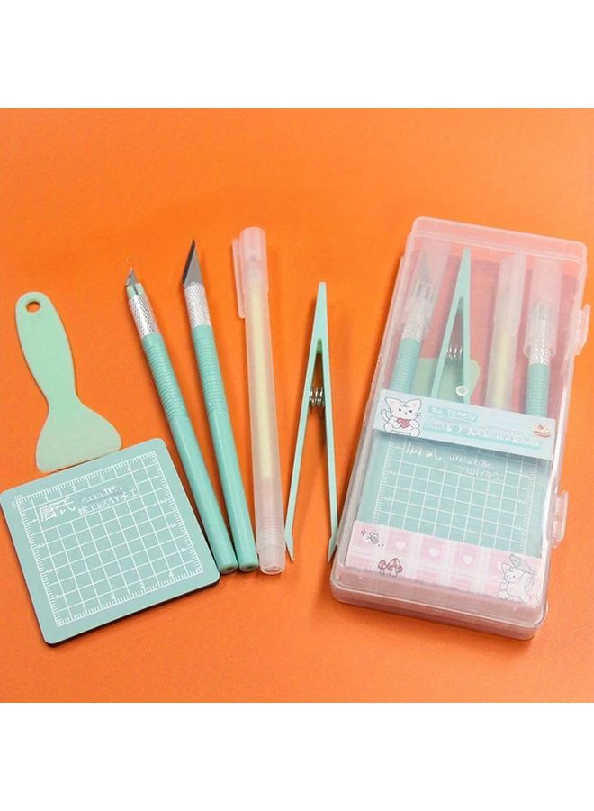 Mint Green DIY Hand Tools Set With Pad Stickers 6pcs Cutting Tools Gift Box - Image 1