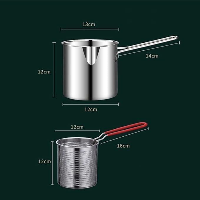 JOLYMIT Deep Fry Pan with Handle for Frying French Fries, Household Cooking Tools Mini Kitchen Oil Strainer (1200ml / 1 Pcs) - Image 2