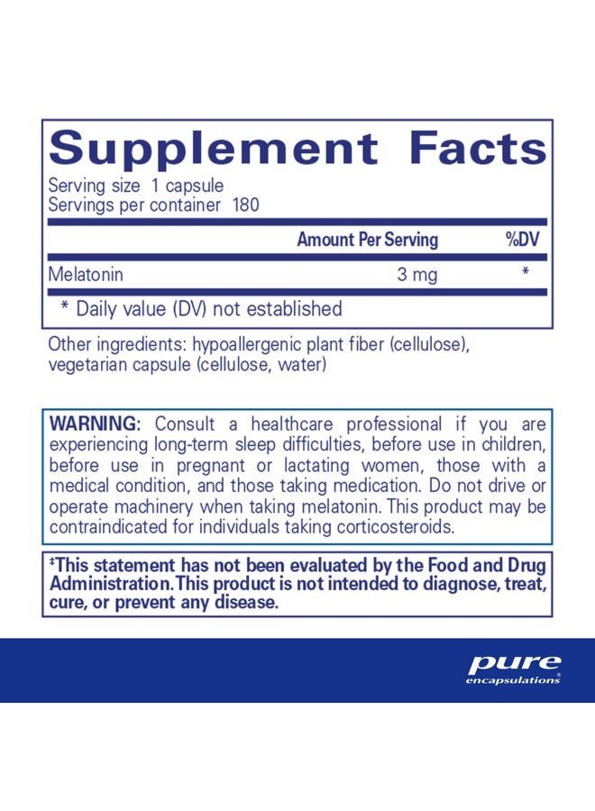 Pure Encapsulations Melatonin 3 mg - Antioxidant Supplement to Support Natural Sleeping & Relief of Occasional Sleeplessness - for Natural Sleep Support* - 180 Capsules  - Image 2