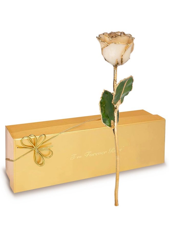 Forever Rose وردة أبدية مغموسة يدويًا في ذهب عيار 24 قيراطًا، حجر بخت شهر أبريل مستوحى من الألماس مع بريق، وردة حقيقية في علبة هدايا ذهبية فاخرة - هدية مثالية جاهزة لعيد ميلاد في أبريل أو أي مناسبة أخرى - Image 1