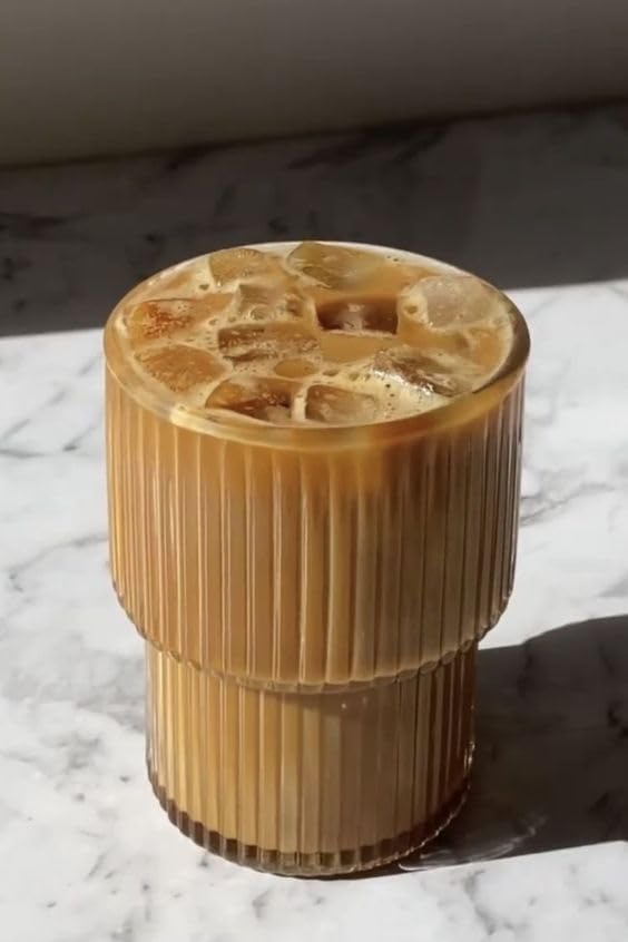 WEZOSHINET Ribbed Heat Resistant Drinking Glasses Cup with Vertical Stripes Pattern for Iced Coffee Cups Whiskey Cocktail Beer Water Glasses for Home Party Bar 2 Pcs250 ML - Image 2