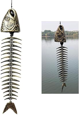 LING Fish Windchime,Fish Skeleton Windchime,Fish Bone Cast Iron Wind Chimes Vintage Metal Wind Chimes Outdoor Soothing - Image 1
