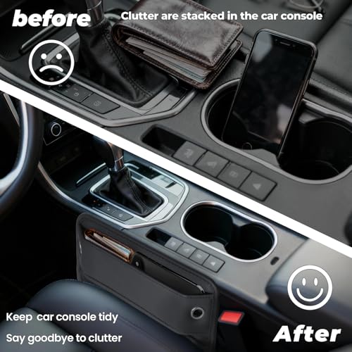 PLEW 2-Pack Car Seat Gap Filler Organizer - Upgraded Anti-Slip Strap Design - Premium Leather Side Console Pocket - Prevent Phone Falling - (0.2”-1.2" Gaps),Clever Gifts For SUV, Truck & Sedan, Black - Image 4