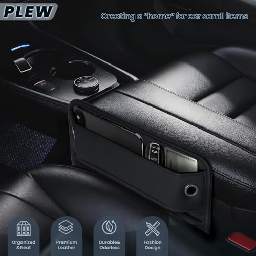 PLEW 2-Pack Car Seat Gap Filler Organizer - Upgraded Anti-Slip Strap Design - Premium Leather Side Console Pocket - Prevent Phone Falling - (0.2”-1.2" Gaps),Clever Gifts For SUV, Truck & Sedan, Black - Image 2