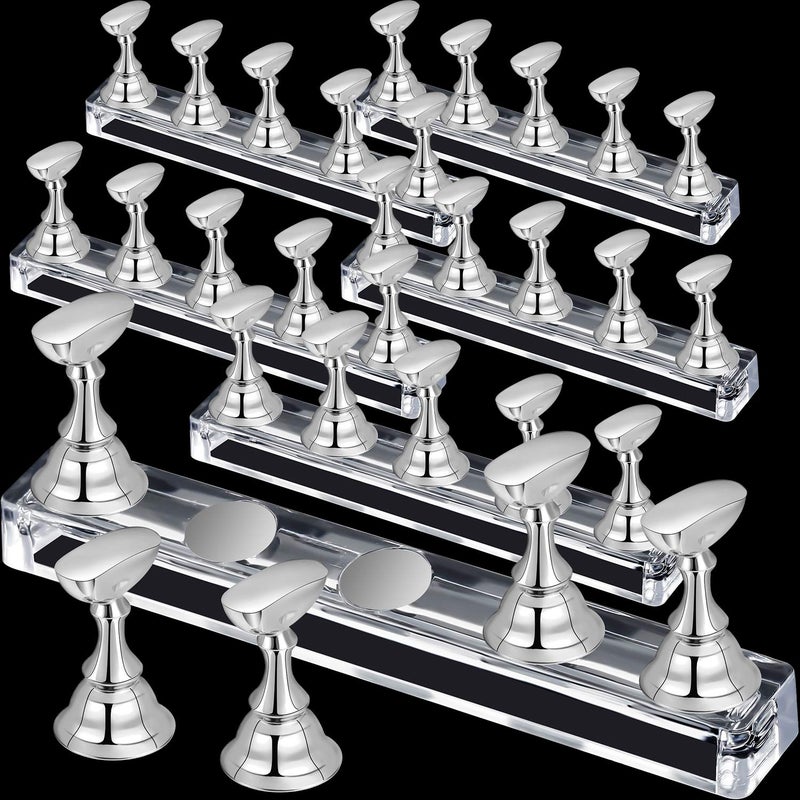 Blulu 6 Sets Magnetic Nail Tip Display Holder Acrylic Display Stand Nail Tip Practice Art Training Stand for DIY Manicure Fingernail Salon(Silver) - Image 1