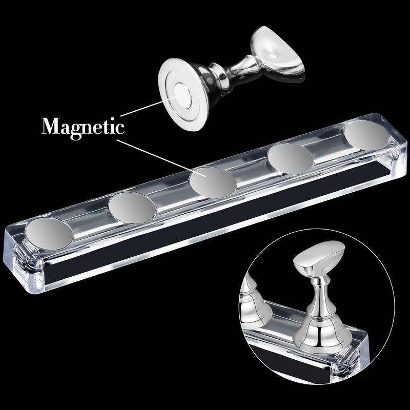 Blulu 6 Sets Magnetic Nail Tip Display Holder Acrylic Display Stand Nail Tip Practice Art Training Stand for DIY Manicure Fingernail Salon(Silver) - Image 3