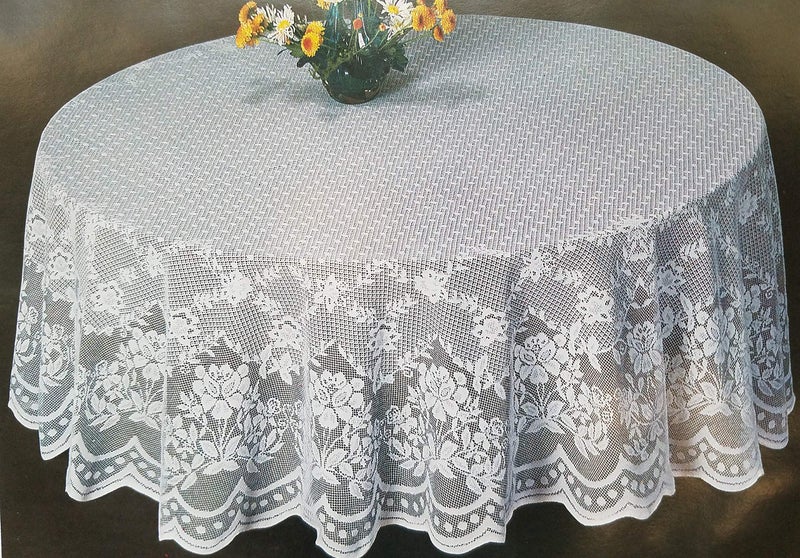 AdonisUSA Tablecloth White Lace 70 inch Round with Floral Pattern for Wedding Reception or Birthday Party
