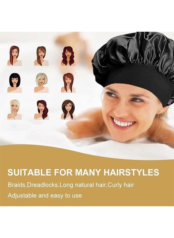Satin Elastic Sleep Shower Cap, Oversized Bonnet for Curly Hair Protection, 3 Count - Image 3