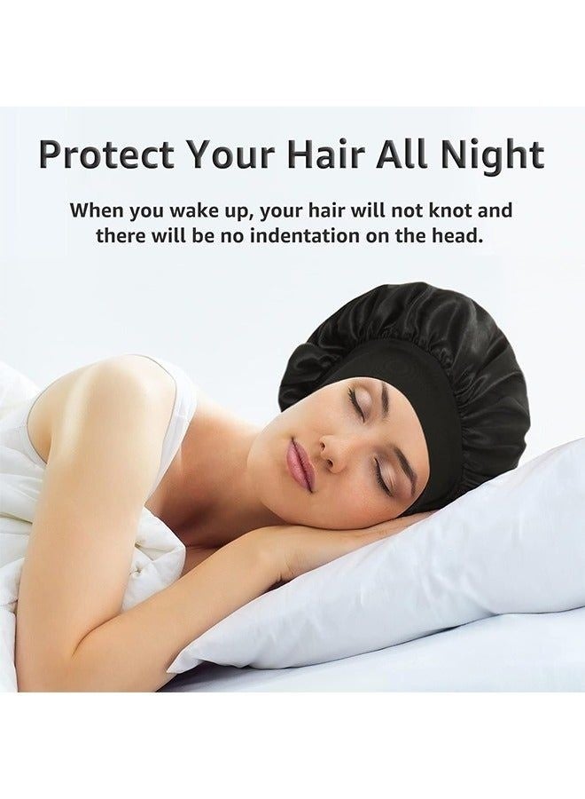 Satin Elastic Sleep Shower Cap, Oversized Bonnet for Curly Hair Protection, 3 Count - Image 2