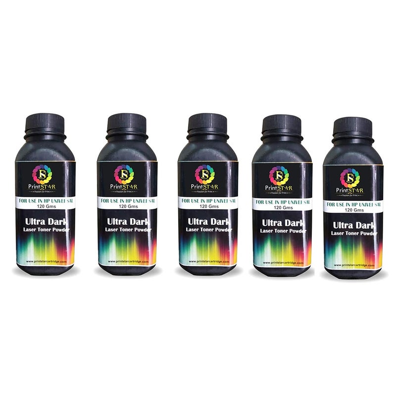 Print Star Ultra Dark Black Toner Powder for Use in HP 12A, 15A, 49A, 53A, 55A, 28A, 26A, 05A, 280A, 79A, 16A, 11A, 51A, 64A Canon FX9, 103, 703, 903 (120GM) (Pack of 05) - Image 1