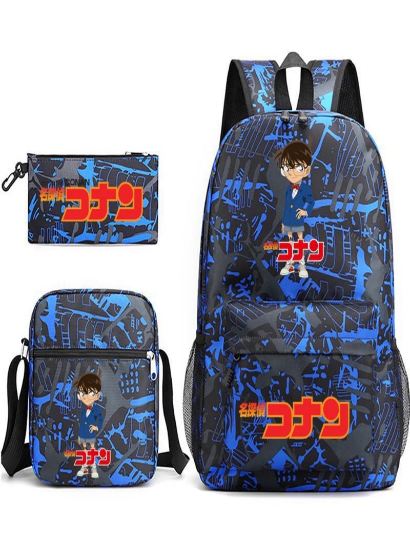 Detective Conan Children Backpack Schoolbag Teen Student School Book bag with Lunch Box Pen Case 3 in 1 for Kids