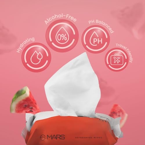 MARS Refreshing Wet Wipes for Face| Facial Cleansing | Refreshing & Skin Hydration| Soothing for skin | pH Balance & Alcohol Free | Nourishing with Fruit extract | 25 Wipes | Watermelon - Image 2