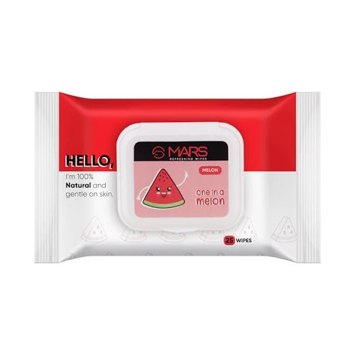MARS Refreshing Wet Wipes for Face| Facial Cleansing | Refreshing & Skin Hydration| Soothing for skin | pH Balance & Alcohol Free | Nourishing with Fruit extract | 25 Wipes | Watermelon - Image 1