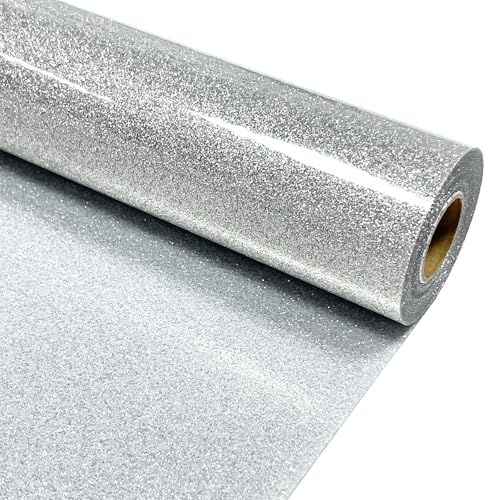 MerryMade Silver Heat Transfer Vinyl HTV Roll Glitter PU 12 x 10 ft Easy to Cut Weed Transfer Iron On Vinyl for Cricut Silhouette Other Craft Cutter Cutting MachineSilver - Image 1