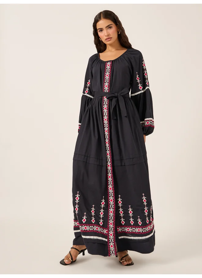 ستايلي Styli Embroidered Long Sleeves A-Line Maxi Dress
