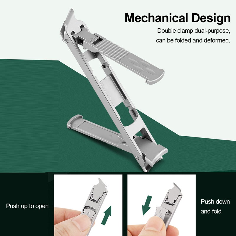 Nail Clipper: 1Pc Silver Stainless Steel Double Head Nail Clipper - Easy To Use Foldable Design, Sharp Blades For Thick Nails for Home And Professional Manicure Care - Image 4