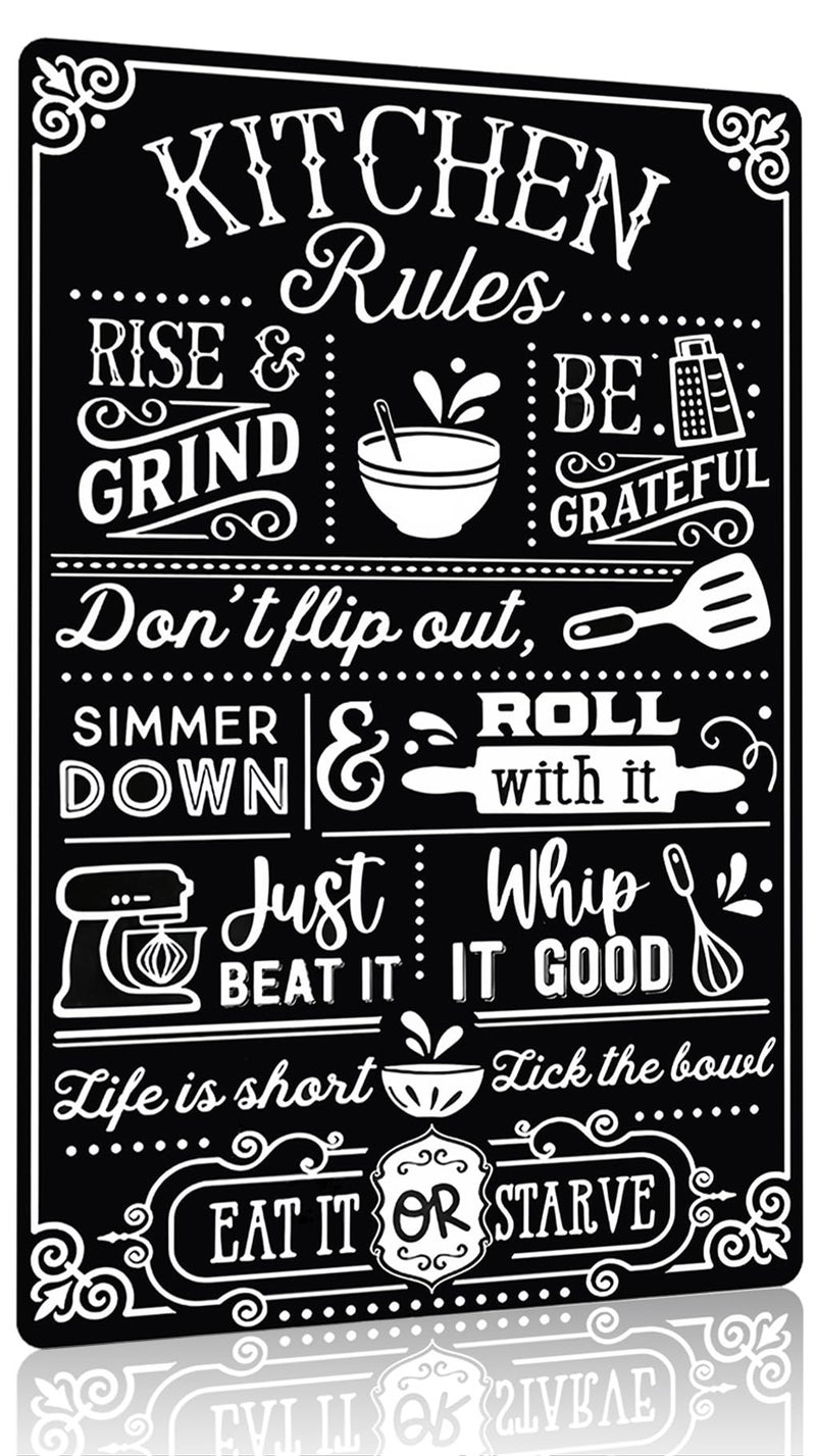 Crazysign Funny Kitchen Gifts for Women&Mom Kitchen Rules with Humorous Cooking Quotes Vintage Tin Sign for Home Farmhouse Kitchen Dining Room Decor 8x12 Inch (3367) - Image 1