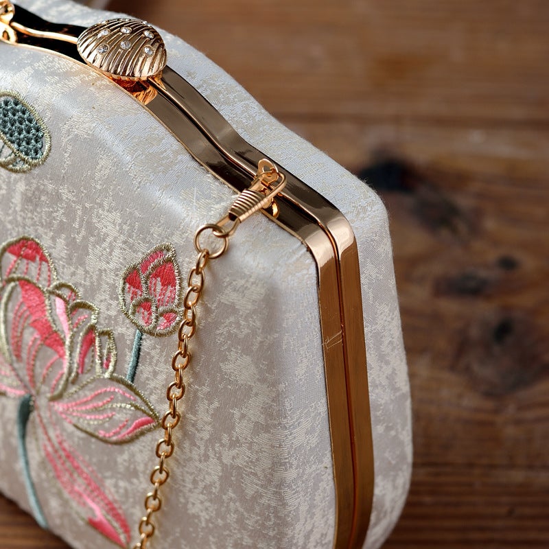 Vintage Chinese Floral Embroidery Handbag Bucket Bag - Image 4